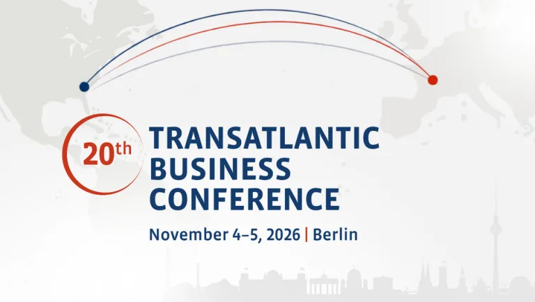Offizielle Grafik zur 20. Transatlantischen Wirtschaftskonferenz 2026 in Berlin.